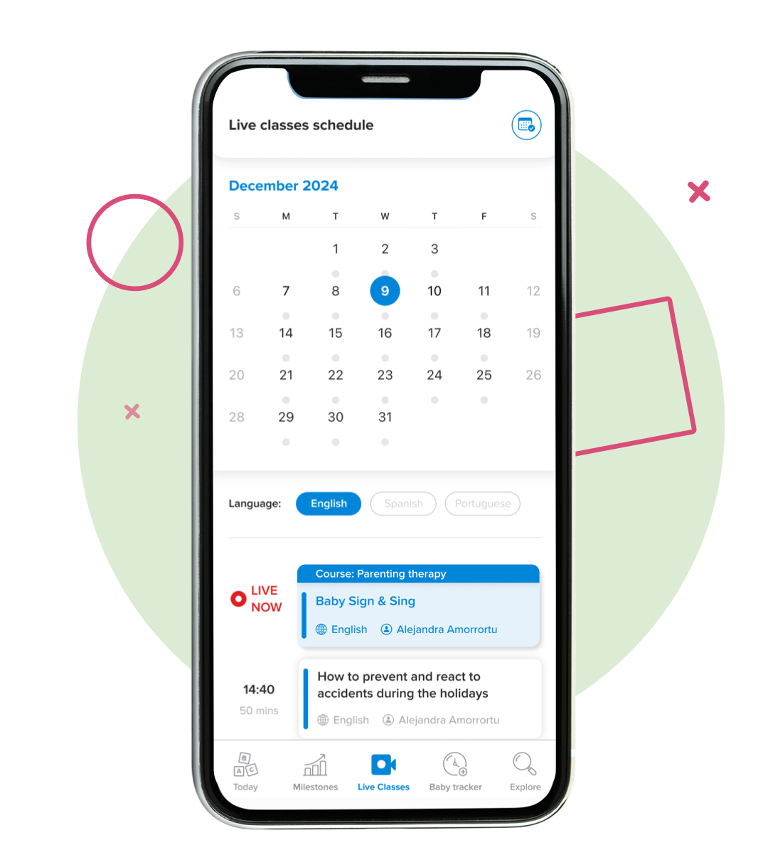 Live classes in the Kinedu app